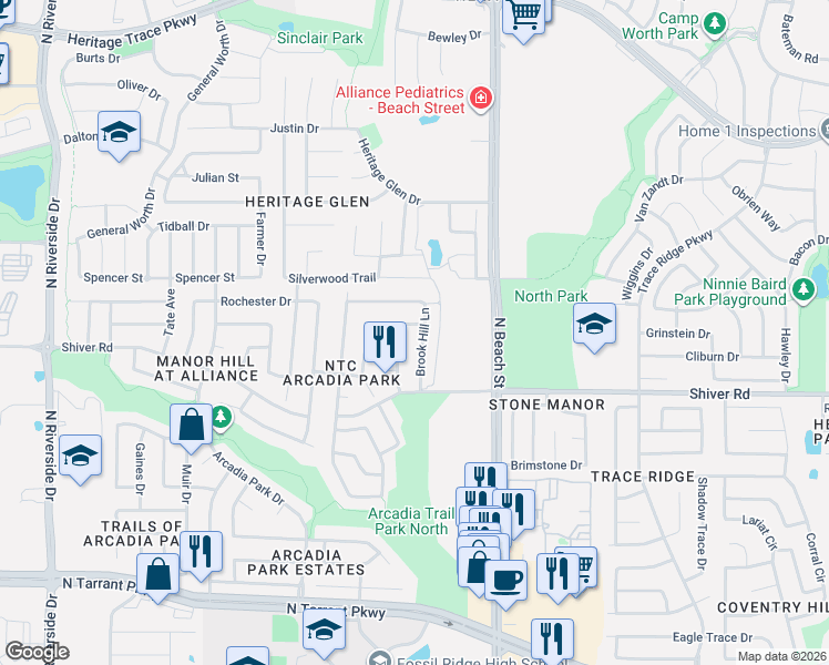 map of restaurants, bars, coffee shops, grocery stores, and more near 4336 Summer Star Lane in Fort Worth