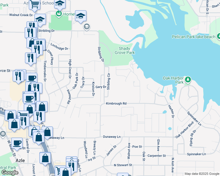 map of restaurants, bars, coffee shops, grocery stores, and more near 652 Stribling Circle in Azle