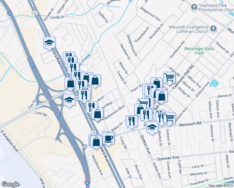 map of restaurants, bars, coffee shops, grocery stores, and more near 5871 Kirkwood Avenue in North Charleston