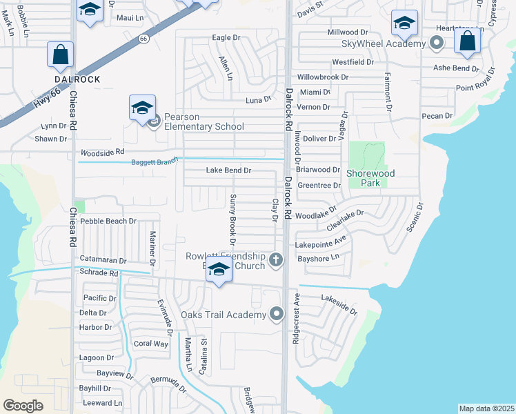 map of restaurants, bars, coffee shops, grocery stores, and more near 8402 Brentwood Street in Rowlett