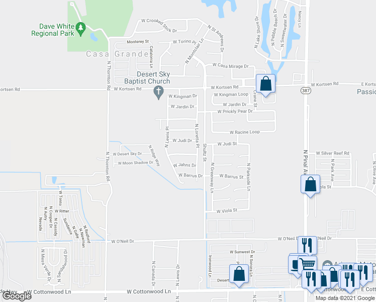 map of restaurants, bars, coffee shops, grocery stores, and more near 772 West Silver Reef Drive in Casa Grande