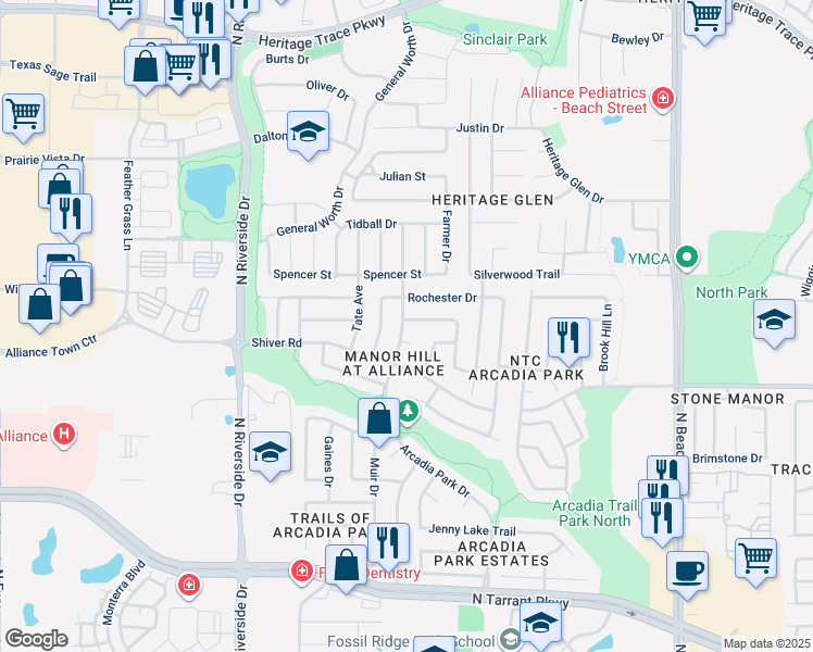 map of restaurants, bars, coffee shops, grocery stores, and more near 3900 Diamond Ridge Drive in Fort Worth