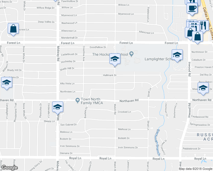 map of restaurants, bars, coffee shops, grocery stores, and more near 4532 Alta Vista Lane in Dallas