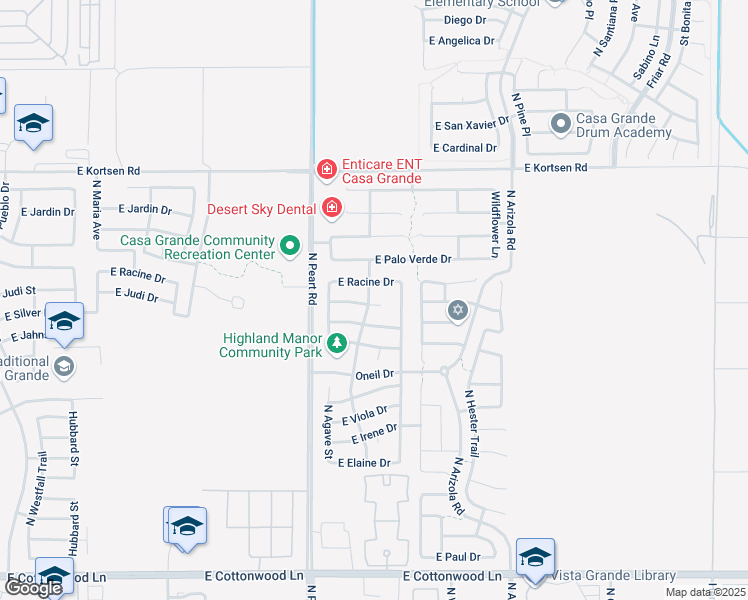 map of restaurants, bars, coffee shops, grocery stores, and more near 1562 East Judi Place in Casa Grande