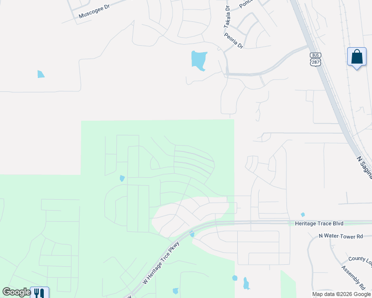 map of restaurants, bars, coffee shops, grocery stores, and more near 10151 North Saginaw Boulevard in Fort Worth