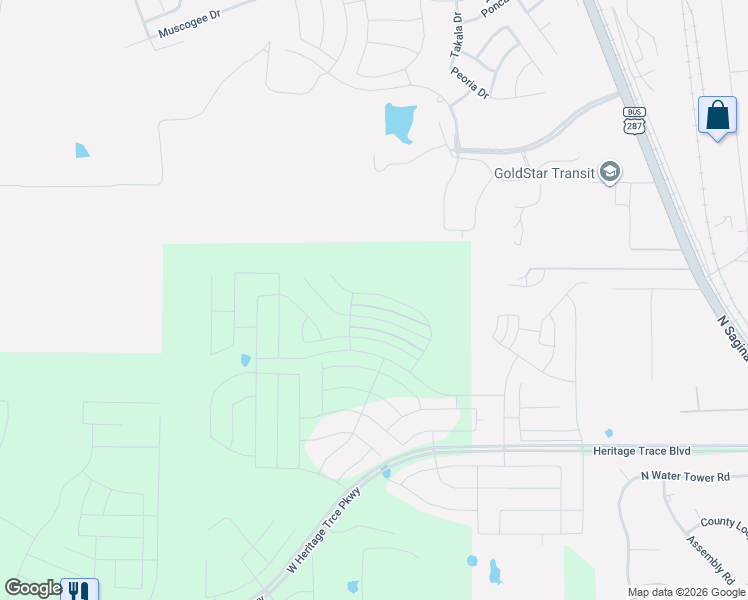 map of restaurants, bars, coffee shops, grocery stores, and more near 10151 North Saginaw Boulevard in Fort Worth