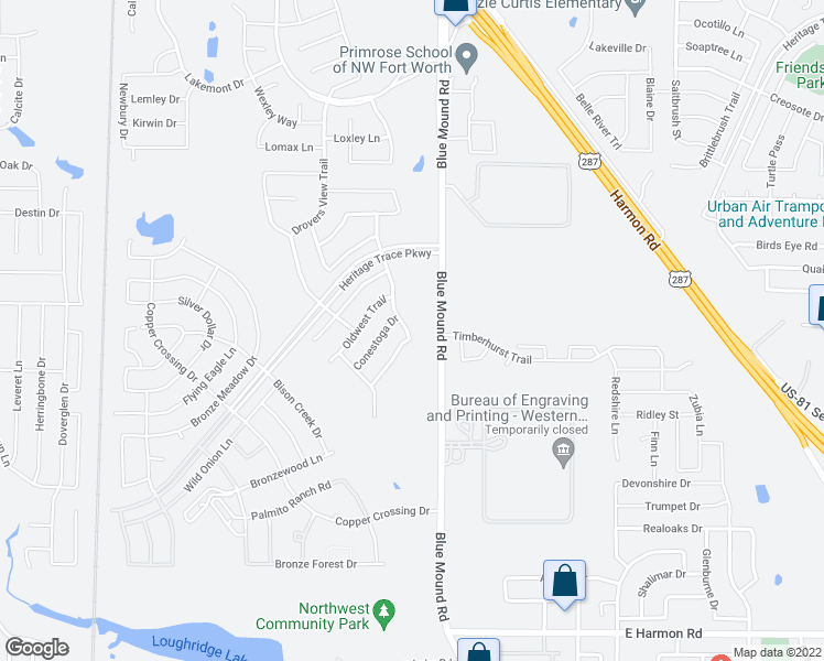 map of restaurants, bars, coffee shops, grocery stores, and more near 9200 Liberty Crossing Dr in Fort Worth