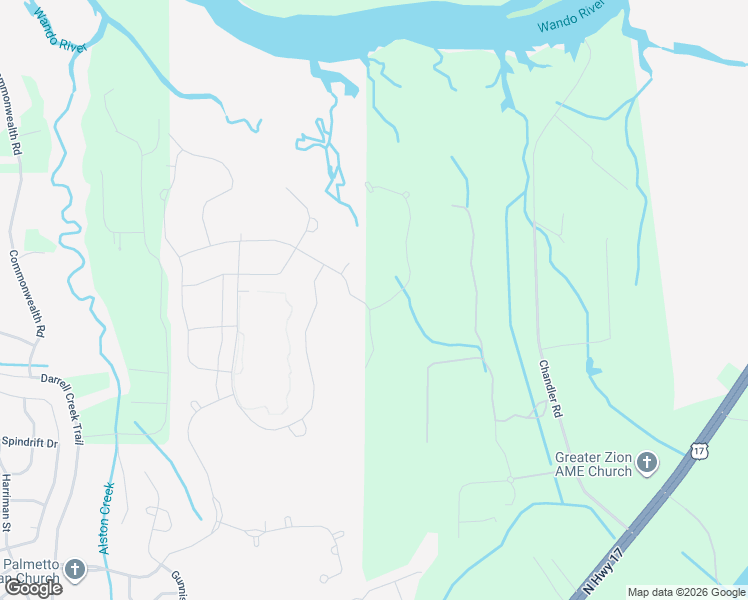 map of restaurants, bars, coffee shops, grocery stores, and more near 1428 Old Rosebud Trail in Awendaw
