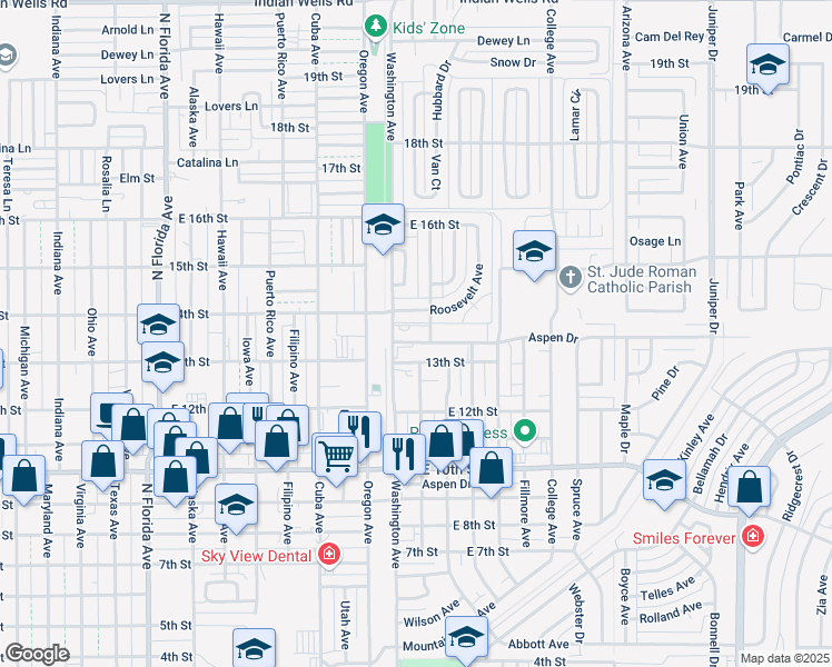 map of restaurants, bars, coffee shops, grocery stores, and more near 1300 Jefferson Avenue in Alamogordo