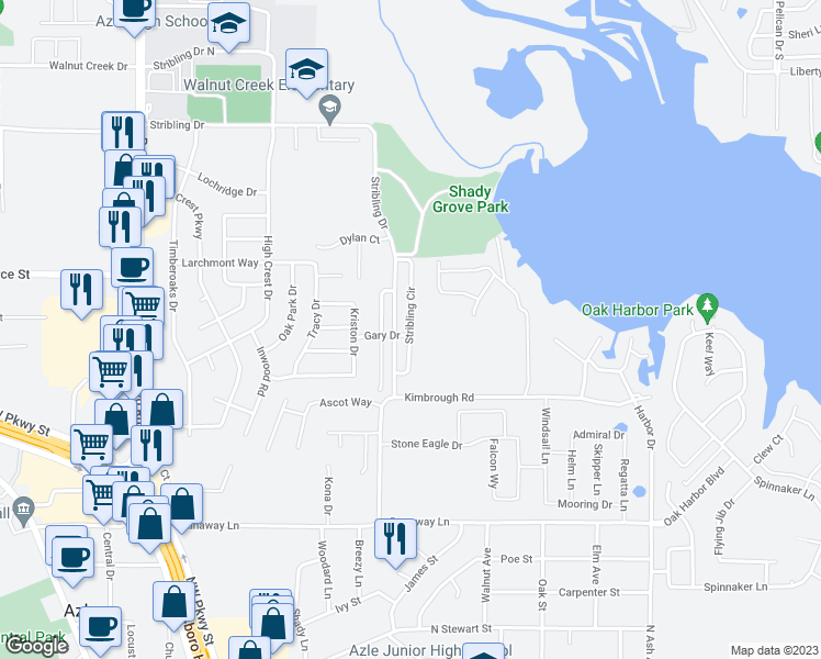 map of restaurants, bars, coffee shops, grocery stores, and more near 705 Stribling Court in Azle