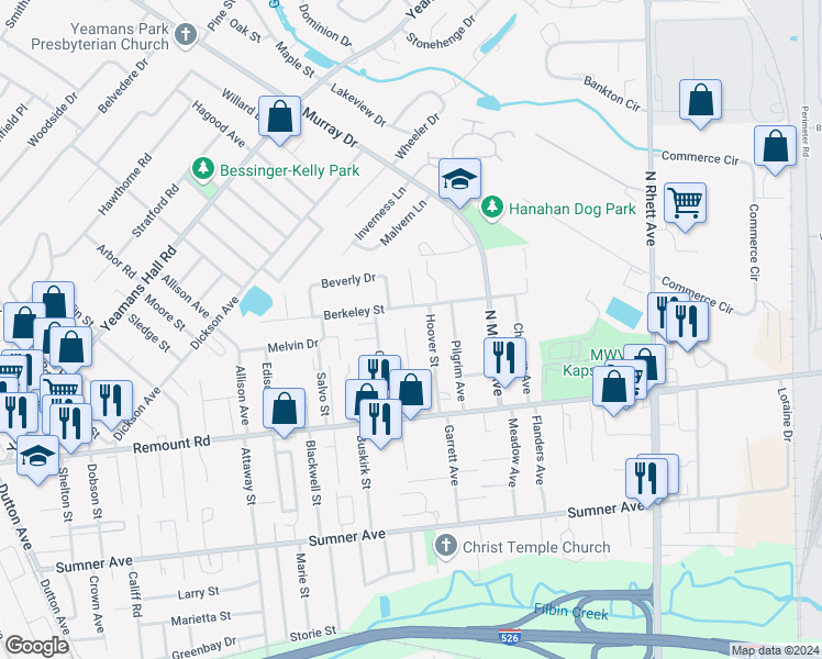 map of restaurants, bars, coffee shops, grocery stores, and more near 5746 Rickett Avenue in Hanahan