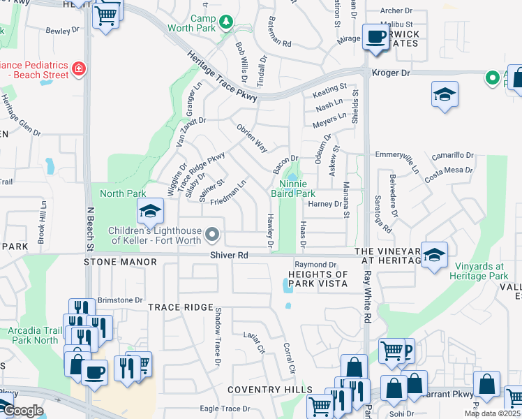 map of restaurants, bars, coffee shops, grocery stores, and more near 9017 McFarland Way in Fort Worth