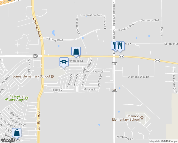 map of restaurants, bars, coffee shops, grocery stores, and more near 2010 Harvester Drive in Rockwall
