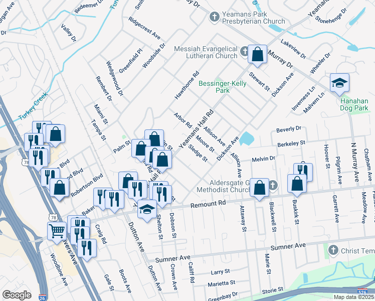 map of restaurants, bars, coffee shops, grocery stores, and more near 1235 Yeamans Hall Road in Hanahan