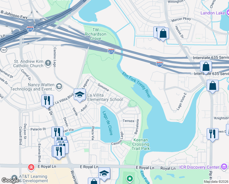 map of restaurants, bars, coffee shops, grocery stores, and more near 6866 Sonoma in Irving