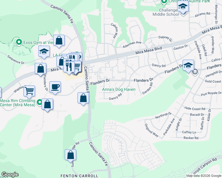 map of restaurants, bars, coffee shops, grocery stores, and more near 10235 Kamwood Place in San Diego
