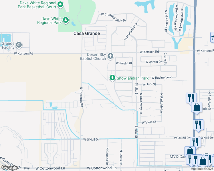 map of restaurants, bars, coffee shops, grocery stores, and more near 876 Desert Sky Drive in Casa Grande