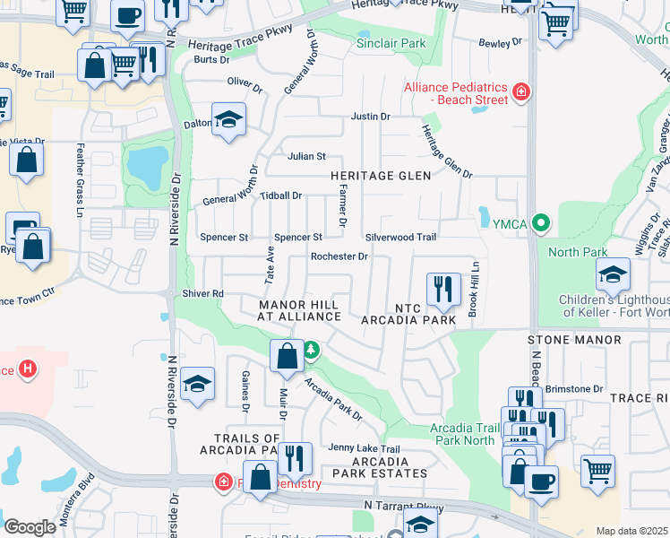 map of restaurants, bars, coffee shops, grocery stores, and more near 3929 Diamond Ridge Drive in Fort Worth