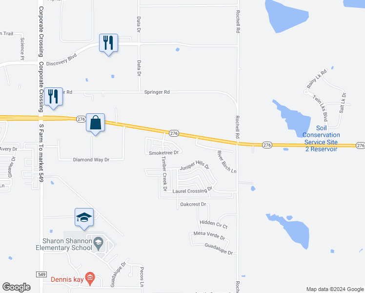 map of restaurants, bars, coffee shops, grocery stores, and more near 3682 Hawthorne Trail in Rockwall