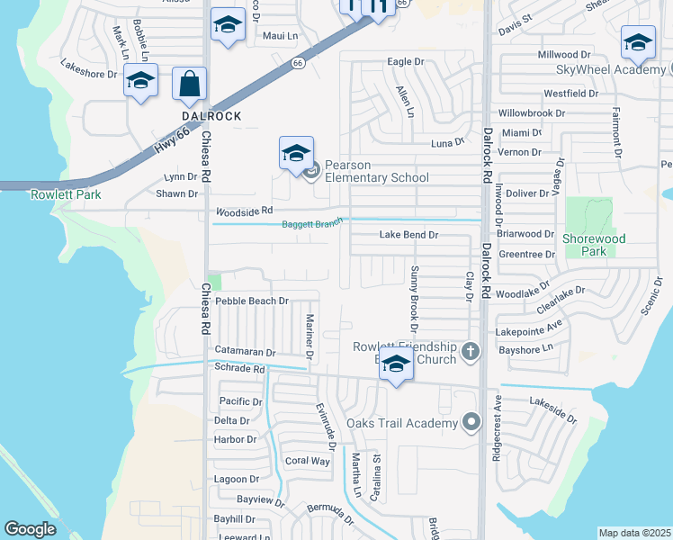 map of restaurants, bars, coffee shops, grocery stores, and more near 4810 Lindsey Drive in Rowlett
