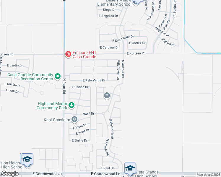 map of restaurants, bars, coffee shops, grocery stores, and more near 1656 East Judi Street in Casa Grande