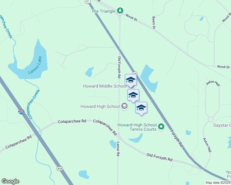 map of restaurants, bars, coffee shops, grocery stores, and more near 101 Colaparchee Court in Macon