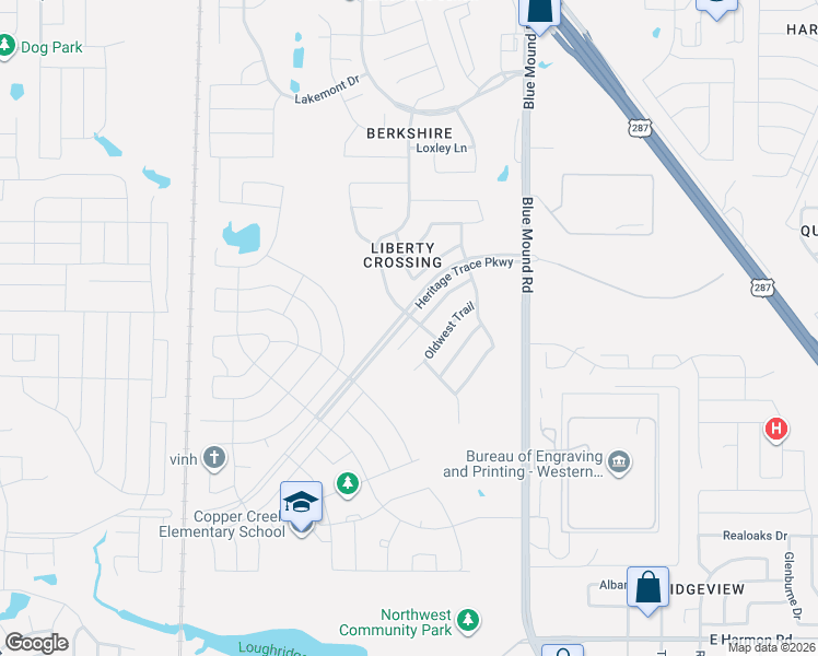 map of restaurants, bars, coffee shops, grocery stores, and more near 9121 Oldwest Trail in Fort Worth