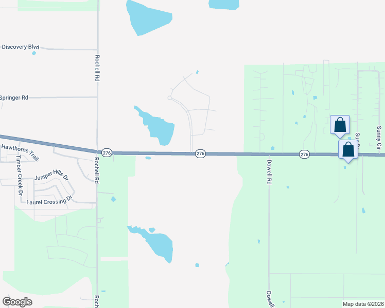 map of restaurants, bars, coffee shops, grocery stores, and more near 2612 Texas 276 in Royse City