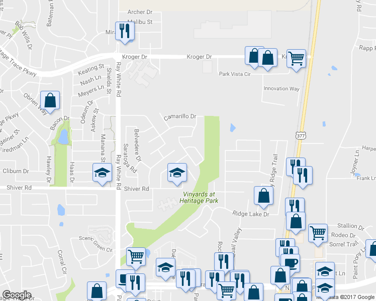map of restaurants, bars, coffee shops, grocery stores, and more near 9016 Napa Valley Trail in Fort Worth