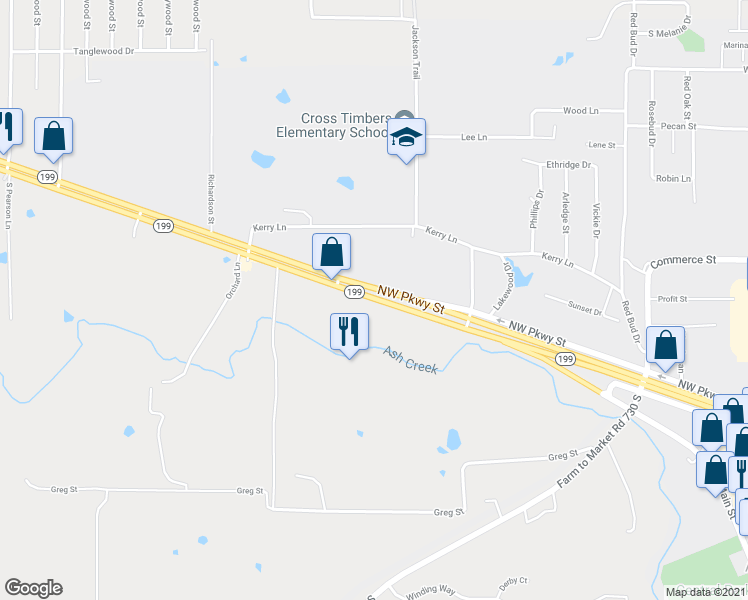 map of restaurants, bars, coffee shops, grocery stores, and more near 1300 Northwest Pkwy in Azle