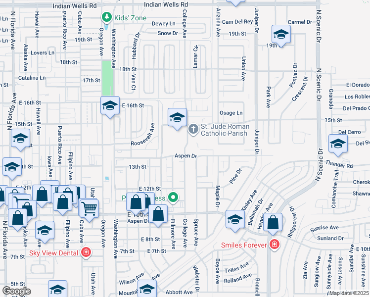 map of restaurants, bars, coffee shops, grocery stores, and more near 1401 College Avenue in Alamogordo