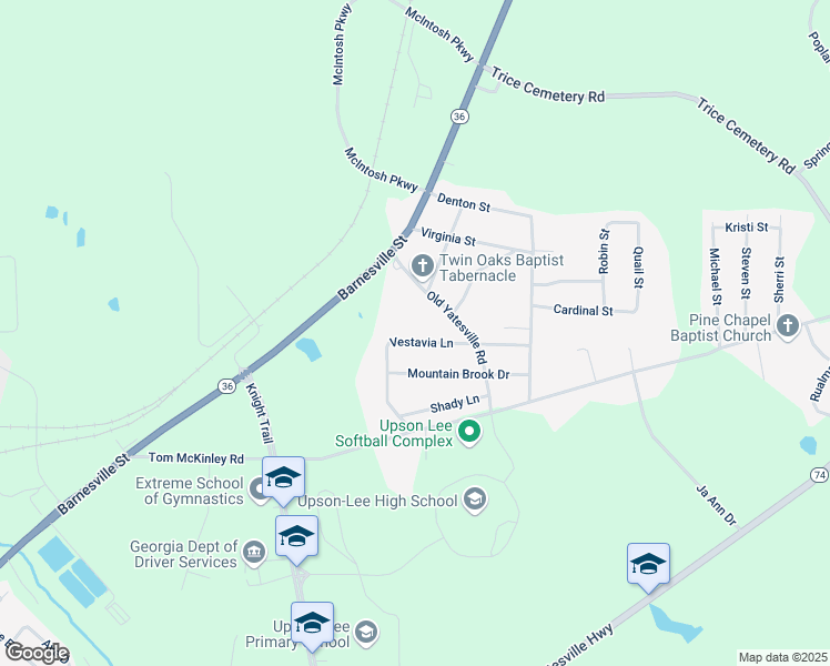 map of restaurants, bars, coffee shops, grocery stores, and more near 76 Old Yatesville Road in Thomaston