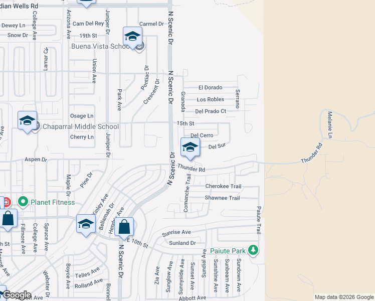 map of restaurants, bars, coffee shops, grocery stores, and more near 3004 Del Cerro in Alamogordo