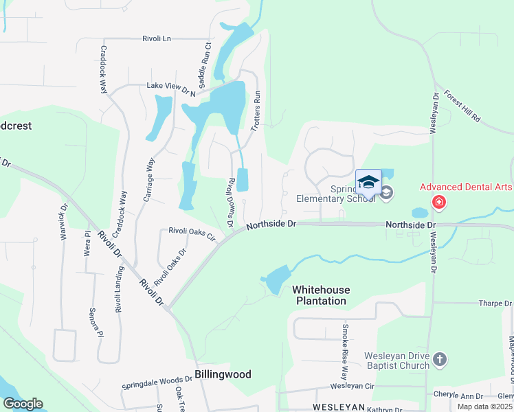 map of restaurants, bars, coffee shops, grocery stores, and more near 116 North Springs Court in Macon