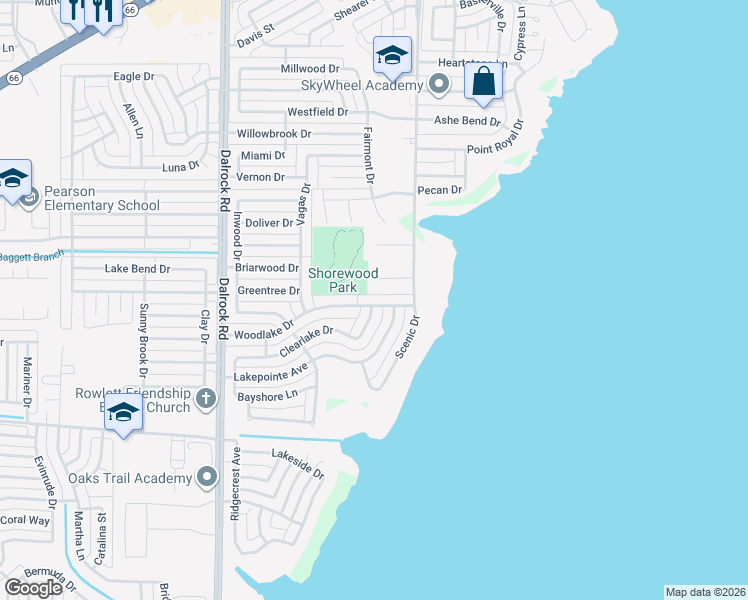 map of restaurants, bars, coffee shops, grocery stores, and more near 9206 Norwich Court in Rowlett