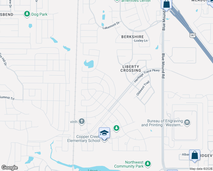 map of restaurants, bars, coffee shops, grocery stores, and more near 9256 Flying Eagle Lane in Fort Worth