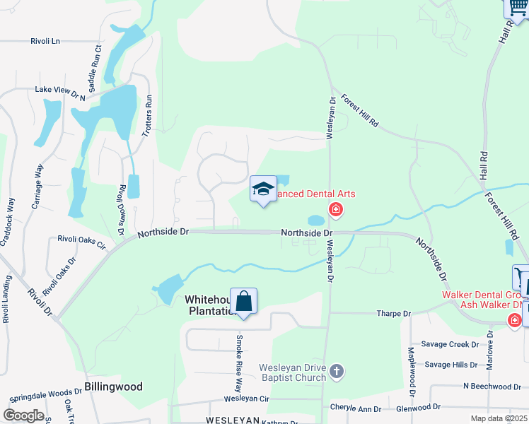 map of restaurants, bars, coffee shops, grocery stores, and more near 4965 Northside Drive in Macon