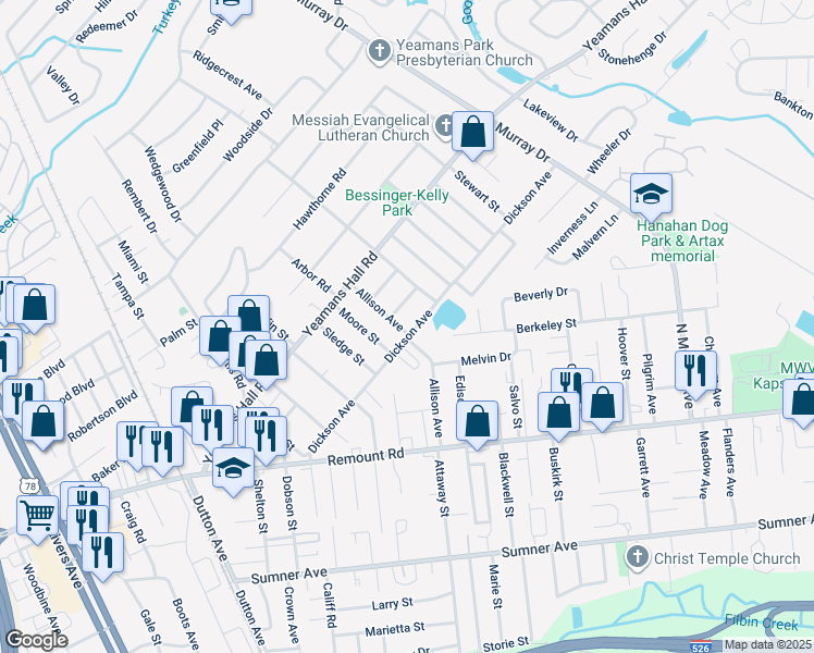 map of restaurants, bars, coffee shops, grocery stores, and more near 1204 Dickson Avenue in Hanahan