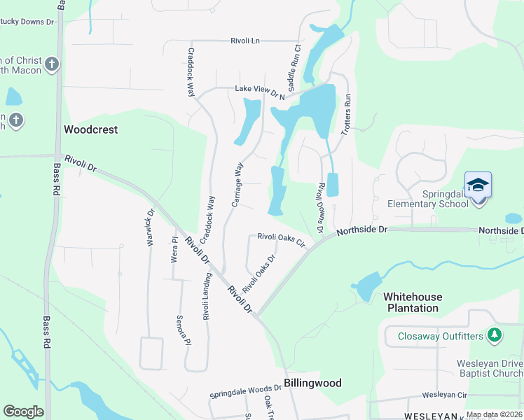 map of restaurants, bars, coffee shops, grocery stores, and more near 213 Saddle Creek Court in Macon