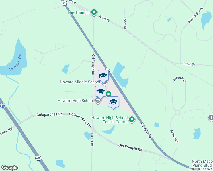 map of restaurants, bars, coffee shops, grocery stores, and more near 6136 Georgia 19 in Macon