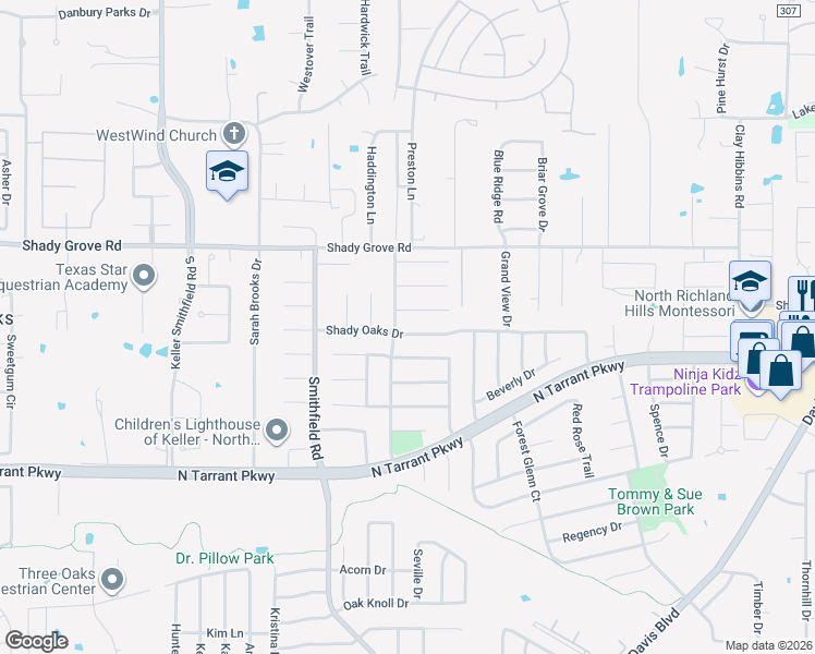 map of restaurants, bars, coffee shops, grocery stores, and more near 7909 Sheffield Court in North Richland Hills