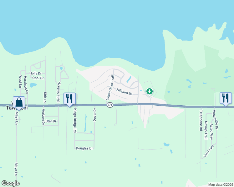 map of restaurants, bars, coffee shops, grocery stores, and more near 920 Hillburn Drive in West Tawakoni