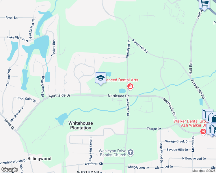 map of restaurants, bars, coffee shops, grocery stores, and more near 4965 Northside Drive in Macon
