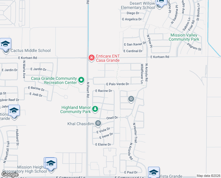 map of restaurants, bars, coffee shops, grocery stores, and more near 1591 East Palo Verde Drive in Casa Grande