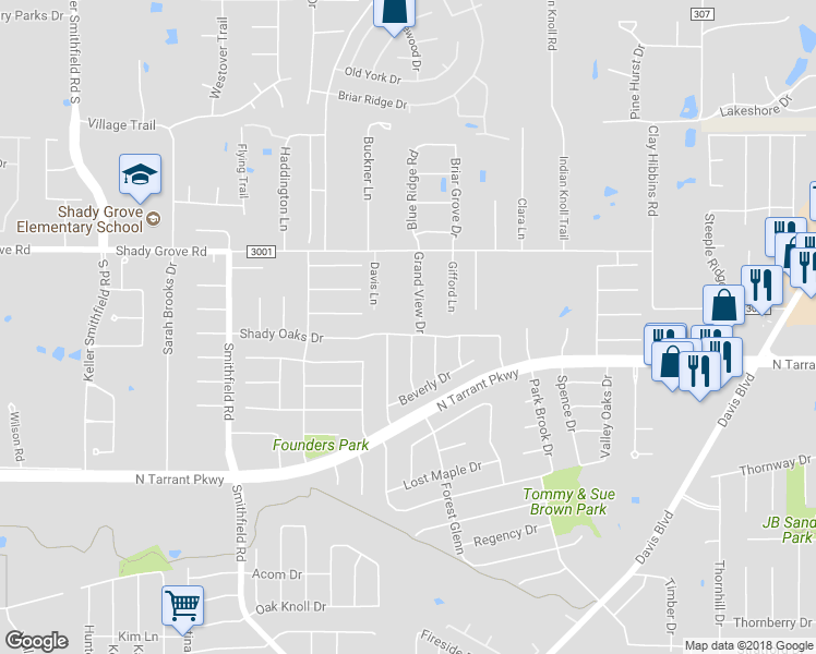 map of restaurants, bars, coffee shops, grocery stores, and more near 8509 Grand View Dr in Fort Worth