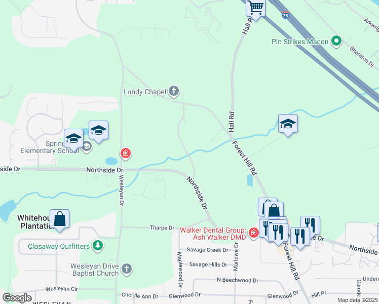 map of restaurants, bars, coffee shops, grocery stores, and more near 1950 Bates Court in Macon
