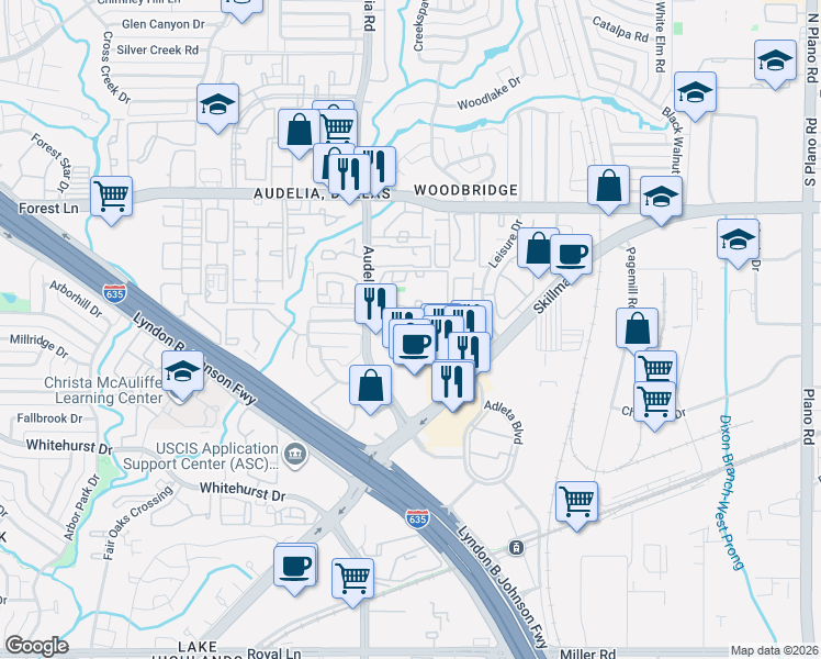map of restaurants, bars, coffee shops, grocery stores, and more near in Dallas