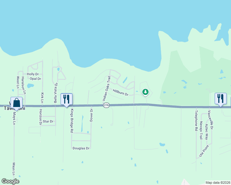 map of restaurants, bars, coffee shops, grocery stores, and more near 920 Hillburn Drive in West Tawakoni