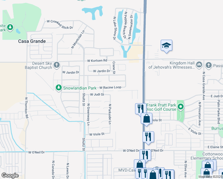 map of restaurants, bars, coffee shops, grocery stores, and more near 590 West Racine Loop in Casa Grande