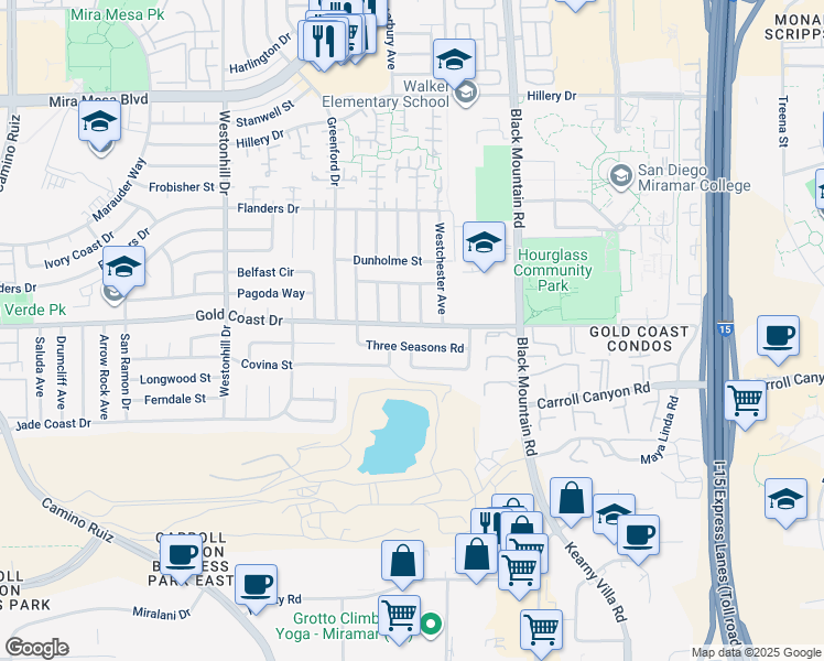 map of restaurants, bars, coffee shops, grocery stores, and more near 10336 Brookhurst Lane in San Diego